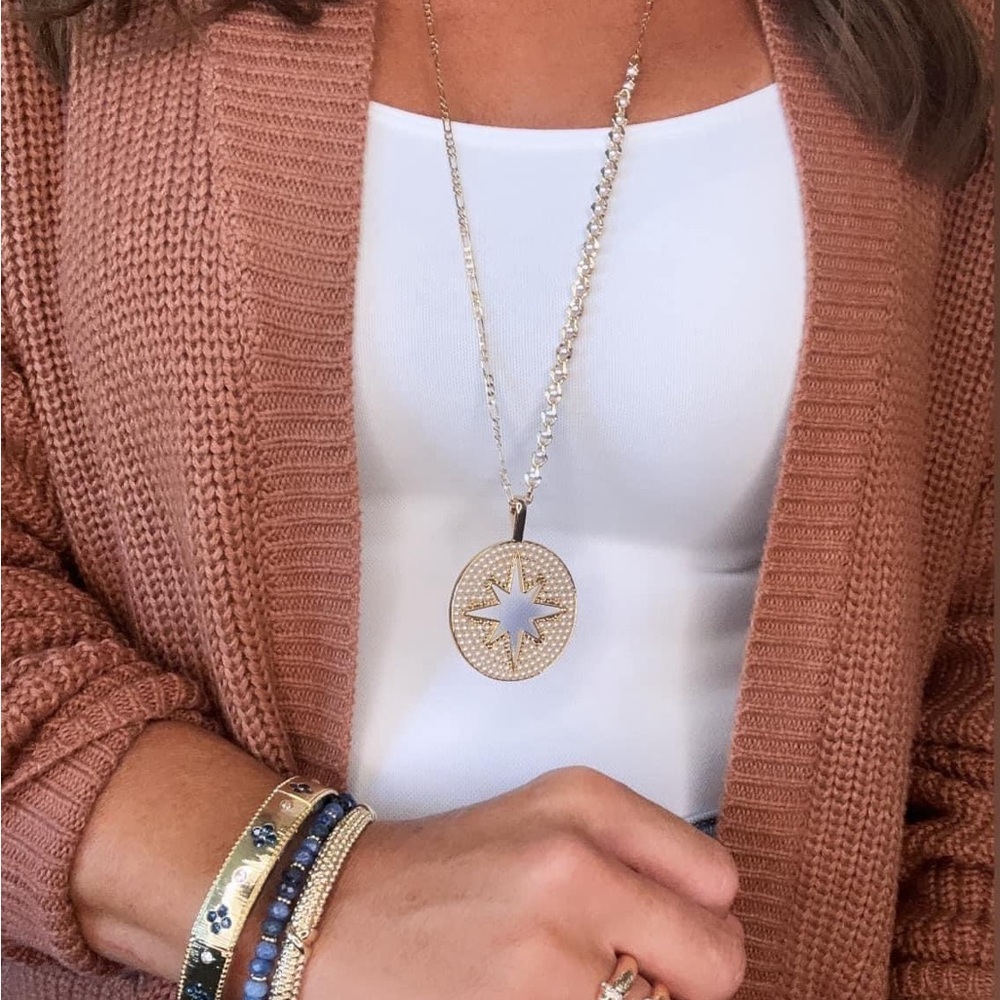 Polaris Necklace- Park Lane Gold Starburst Pendant with Pearls